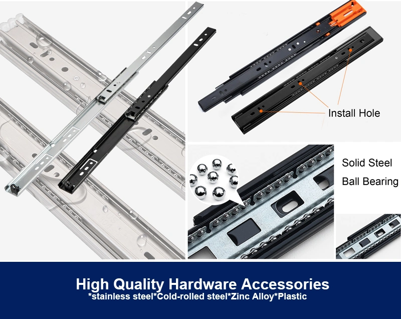 Push Open High Quality 3 Fold Full Extention Furniture Hardware 35/42/45mm Ball Bearing Drawer Slide Telescopic Runner