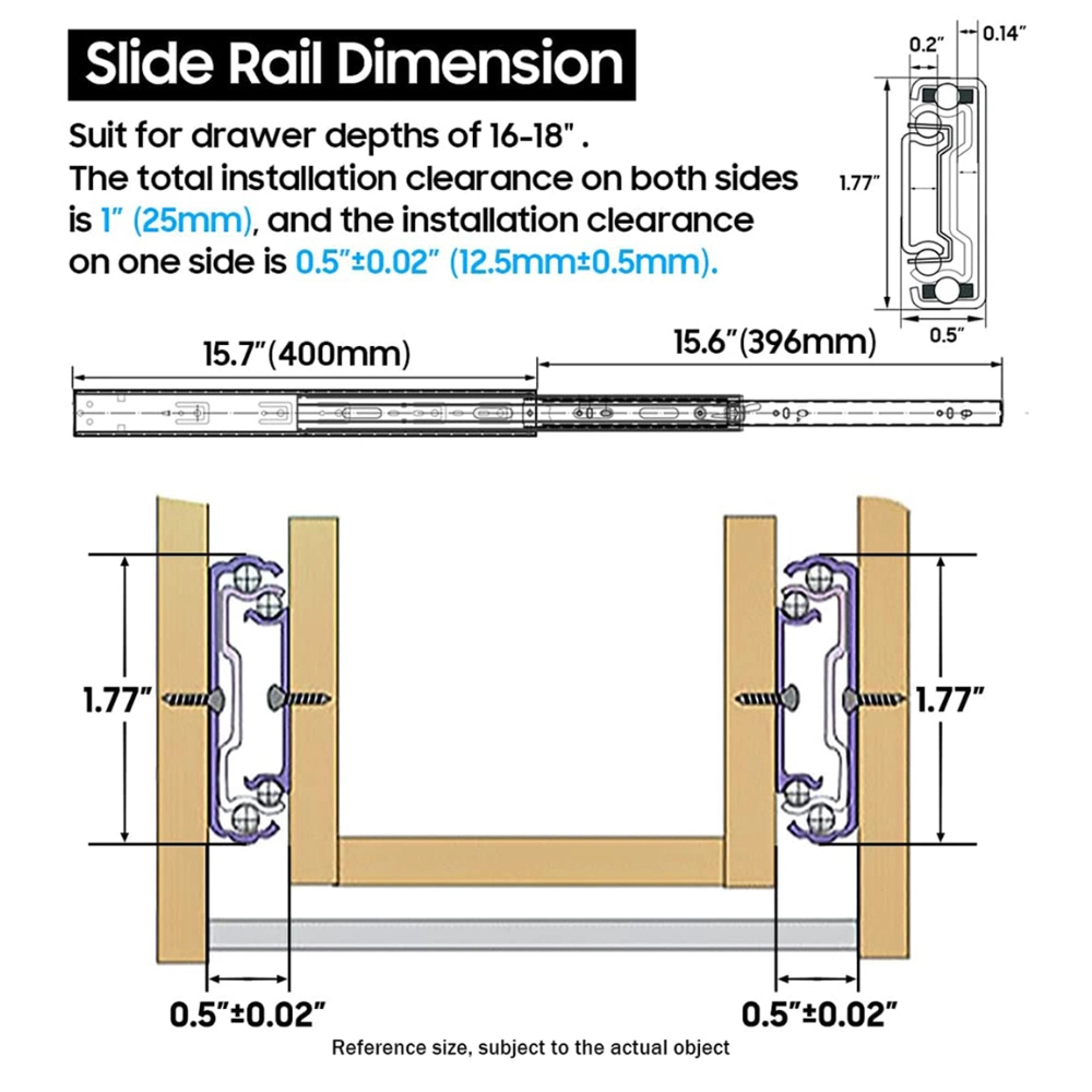 Soft-Closing and Full Extension Ball Bearing Telescopic Drawer Slides for Furniture with Push-to-Open Design